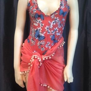 Coral Pink Butterfly Racerback One Piece